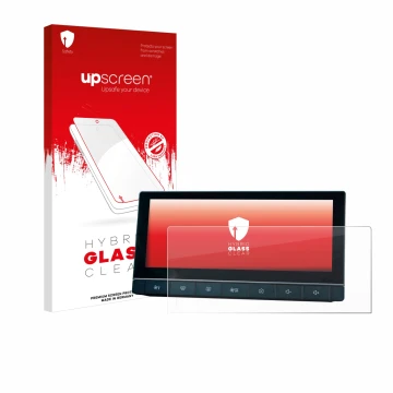 Parte frontale di una confezione del prodotto con il logo del marchio upscreen. Accanto è raffigurato il dispositivo MG 5 IPS-