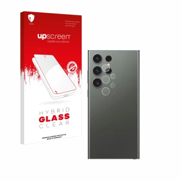 Parte frontale di una confezione del prodotto con il logo del marchio upscreen. Accanto è raffigurato il dispositivo Samsung G