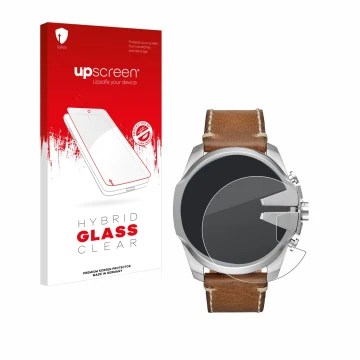 Parte frontale di una confezione del prodotto con il logo del marchio upscreen. Accanto è raffigurato il dispositivo Diesel Me