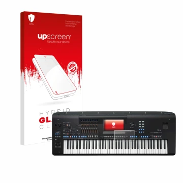 Parte frontale di una confezione del prodotto con il logo del marchio upscreen. Accanto è raffigurato il dispositivo Yamaha Ge