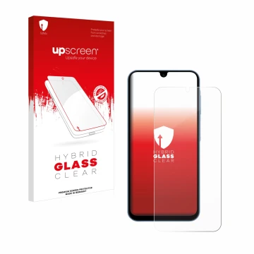 Parte frontale di una confezione del prodotto con il logo del marchio upscreen. Accanto è raffigurato il dispositivo Samsung G