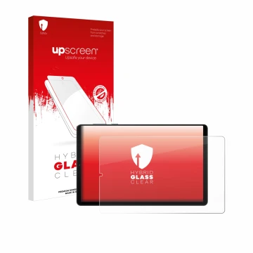 Parte frontale di una confezione del prodotto con il logo del marchio upscreen. Accanto è raffigurato il dispositivo Lenovo Le