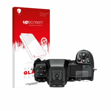 Parte frontale di una confezione del prodotto con il logo del marchio upscreen. Accanto è raffigurato il dispositivo Nikon Z 8