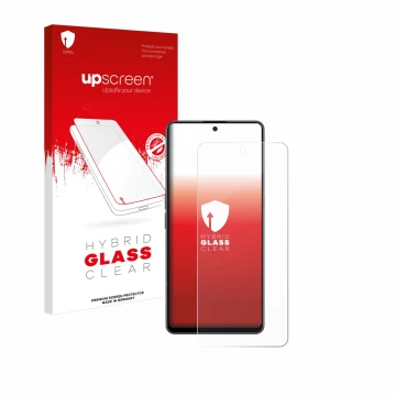 Parte frontale di una confezione del prodotto con il logo del marchio upscreen. Accanto è raffigurato il dispositivo OnePlus N