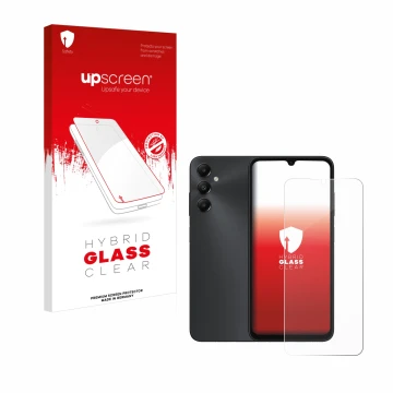 Parte frontale di una confezione del prodotto con il logo del marchio upscreen. Accanto è raffigurato il dispositivo Samsung G