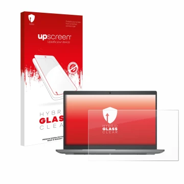 Parte frontale di una confezione del prodotto con il logo del marchio upscreen. Accanto è raffigurato il dispositivo Dell Lati