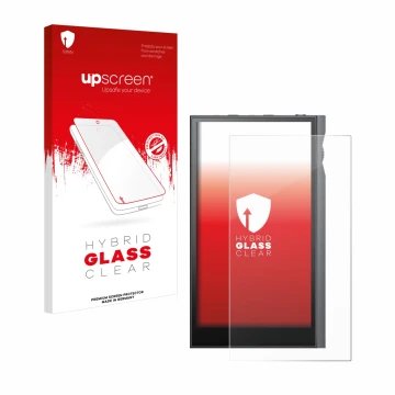 Parte frontale di una confezione del prodotto con il logo del marchio upscreen. Accanto è raffigurato il dispositivo Astell&Ke