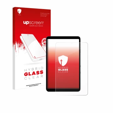 Parte frontale di una confezione del prodotto con il logo del marchio upscreen. Accanto è raffigurato il dispositivo Alldocube