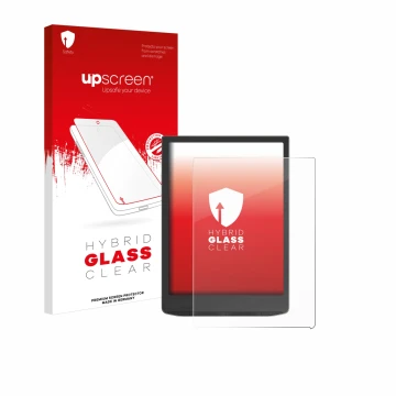 Parte frontale di una confezione del prodotto con il logo del marchio upscreen. Accanto è raffigurato il dispositivo Vivlio In
