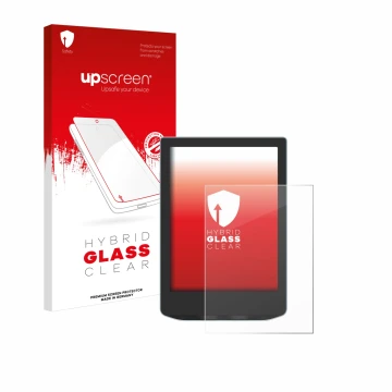 Parte frontale di una confezione del prodotto con il logo del marchio upscreen. Accanto è raffigurato il dispositivo Vivlio Li