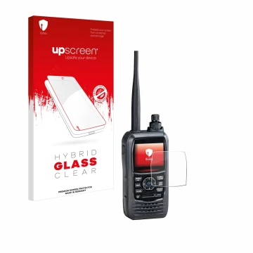 Parte frontale di una confezione del prodotto con il logo del marchio upscreen. Accanto è raffigurato il dispositivo Icom IC-R