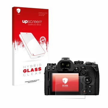 Parte frontale di una confezione del prodotto con il logo del marchio upscreen. Accanto è raffigurato il dispositivo Olympus O