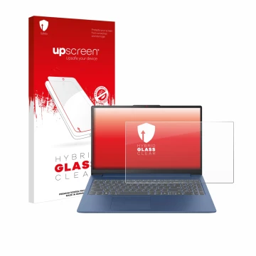 Parte frontale di una confezione del prodotto con il logo del marchio upscreen. Accanto è raffigurato il dispositivo Lenovo Id
