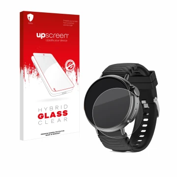 Parte frontale di una confezione del prodotto con il logo del marchio upscreen. Accanto è raffigurato il dispositivo AMZSA GT8
