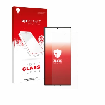 Parte frontale di una confezione del prodotto con il logo del marchio upscreen. Accanto è raffigurato il dispositivo Nubia Z60