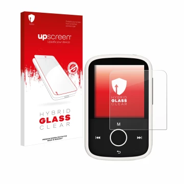 Parte frontale di una confezione del prodotto con il logo del marchio upscreen. Accanto è raffigurato il dispositivo Majority 