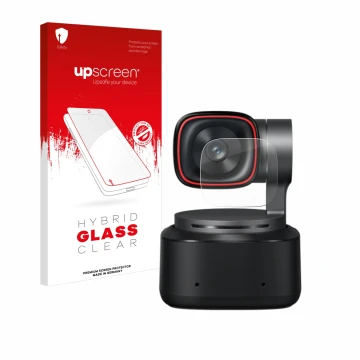 Parte frontale di una confezione del prodotto con il logo del marchio upscreen. Accanto è raffigurato il dispositivo OBSBOT Ti