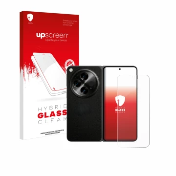 Parte frontale di una confezione del prodotto con il logo del marchio upscreen. Accanto è raffigurato il dispositivo OnePlus O