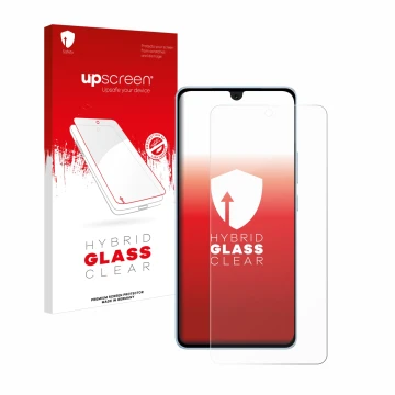 Parte frontale di una confezione del prodotto con il logo del marchio upscreen. Accanto è raffigurato il dispositivo Vivo iQOO