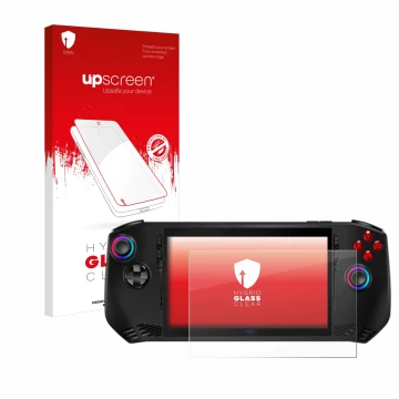 Parte frontale di una confezione del prodotto con il logo del marchio upscreen. Accanto è raffigurato il dispositivo MSI Claw 