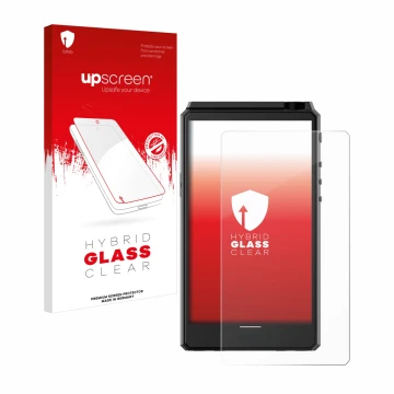 Parte frontale di una confezione del prodotto con il logo del marchio upscreen. Accanto è raffigurato il dispositivo Hiby R6 I