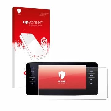 Parte frontale di una confezione del prodotto con il logo del marchio upscreen. Accanto è raffigurato il dispositivo Skoda Kam