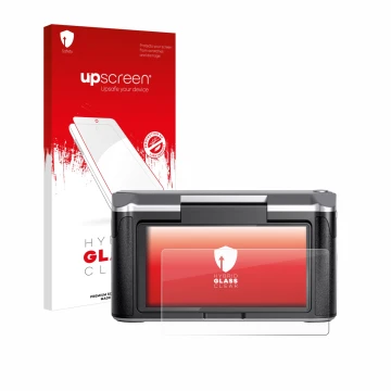 Parte frontale di una confezione del prodotto con il logo del marchio upscreen. Accanto è raffigurato il dispositivo Revopoint