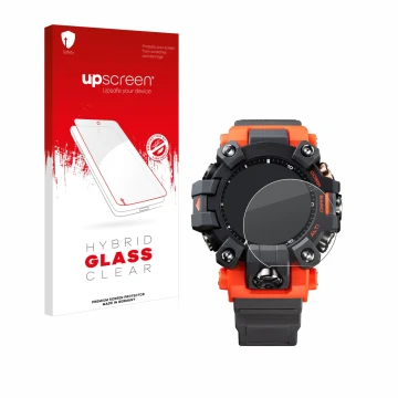 Parte frontale di una confezione del prodotto con il logo del marchio upscreen. Accanto è raffigurato il dispositivo Casio G-S