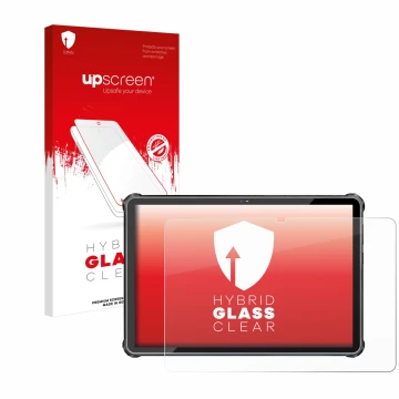 Parte frontale di una confezione del prodotto con il logo del marchio upscreen. Accanto è raffigurato il dispositivo Oukitel R