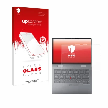 Parte frontale di una confezione del prodotto con il logo del marchio upscreen. Accanto è raffigurato il dispositivo Lenovo Th