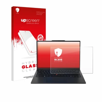 Parte frontale di una confezione del prodotto con il logo del marchio upscreen. Accanto è raffigurato il dispositivo Lenovo Th