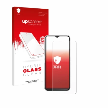 Parte frontale di una confezione del prodotto con il logo del marchio upscreen. Accanto è raffigurato il dispositivo Emporia M