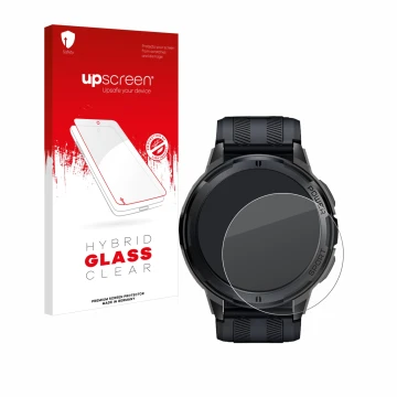 Parte frontale di una confezione del prodotto con il logo del marchio upscreen. Accanto è raffigurato il dispositivo Oukitel B