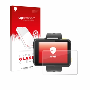 Parte frontale di una confezione del prodotto con il logo del marchio upscreen. Accanto è raffigurato il dispositivo Newland W