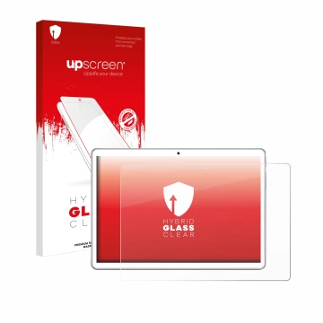 Parte frontale di una confezione del prodotto con il logo del marchio upscreen. Accanto è raffigurato il dispositivo niuniutab