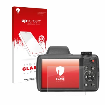 Parte frontale di una confezione del prodotto con il logo del marchio upscreen. Accanto è raffigurato il dispositivo Kodak Pix