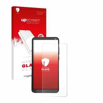 Parte frontale di una confezione del prodotto con il logo del marchio upscreen. Accanto è raffigurato il dispositivo Brondi Am