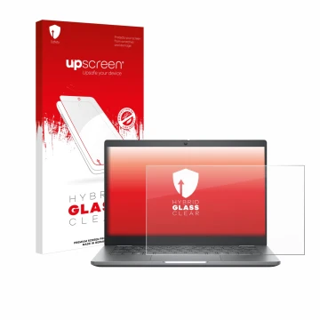 Parte frontale di una confezione del prodotto con il logo del marchio upscreen. Accanto è raffigurato il dispositivo Dell Lati