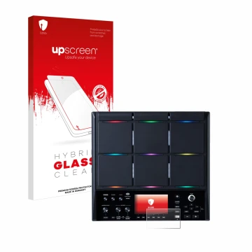 Parte frontale di una confezione del prodotto con il logo del marchio upscreen. Accanto è raffigurato il dispositivo Roland SP