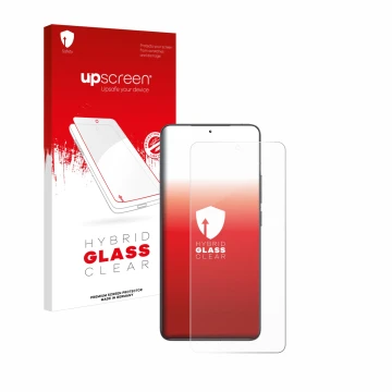 Parte frontale di una confezione del prodotto con il logo del marchio upscreen. Accanto è raffigurato il dispositivo Xiaomi Po