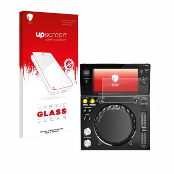 Parte frontale di una confezione del prodotto con il logo del marchio upscreen. Accanto è raffigurato il dispositivo Pioneer X
