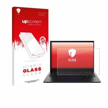 Parte frontale di una confezione del prodotto con il logo del marchio upscreen. Accanto è raffigurato il dispositivo Lenovo Th