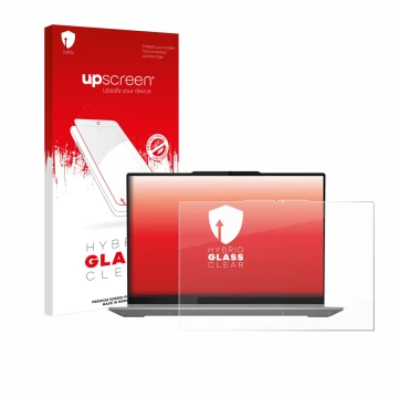 Parte frontale di una confezione del prodotto con il logo del marchio upscreen. Accanto è raffigurato il dispositivo Lenovo Th