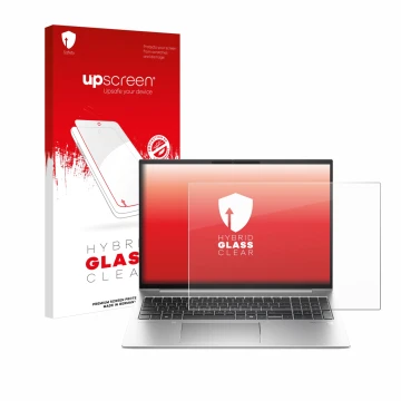 Parte frontale di una confezione del prodotto con il logo del marchio upscreen. Accanto è raffigurato il dispositivo HP EliteB