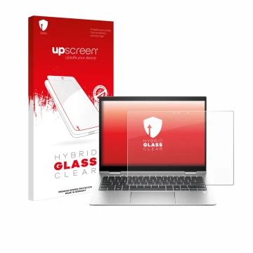 Parte frontale di una confezione del prodotto con il logo del marchio upscreen. Accanto è raffigurato il dispositivo HP Elite 