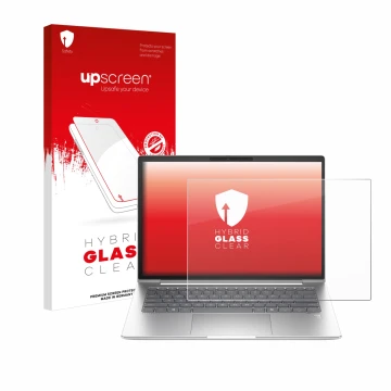 Parte frontale di una confezione del prodotto con il logo del marchio upscreen. Accanto è raffigurato il dispositivo HP EliteB