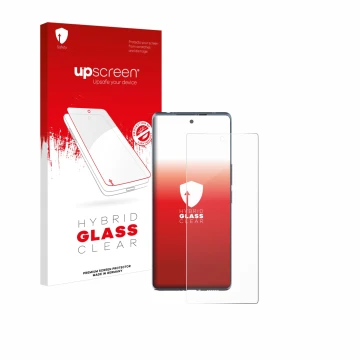 Parte frontale di una confezione del prodotto con il logo del marchio upscreen. Accanto è raffigurato il dispositivo HTC U24 P