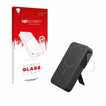 Parte frontale di una confezione del prodotto con il logo del marchio upscreen. Accanto è raffigurato il dispositivo Anker Mag