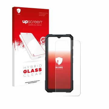 Parte frontale di una confezione del prodotto con il logo del marchio upscreen. Accanto è raffigurato il dispositivo Cubot Kin