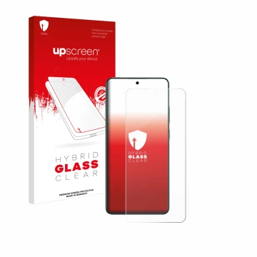 Parte frontale di una confezione del prodotto con il logo del marchio upscreen. Accanto è raffigurato il dispositivo Oppo Reno